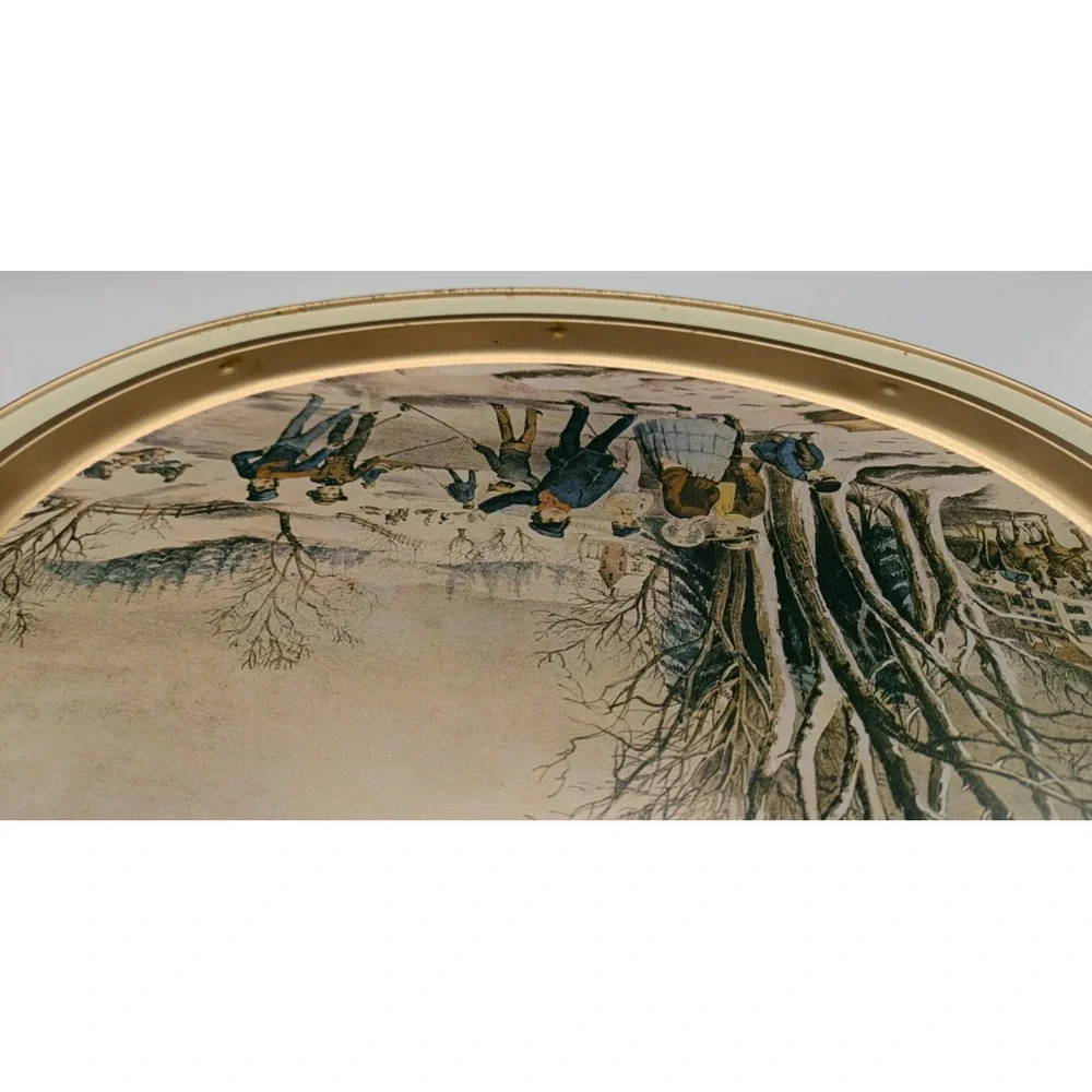 Sunshine Biscuits Tin Both Trays Currier & Ives American Homestead Winter Summer
